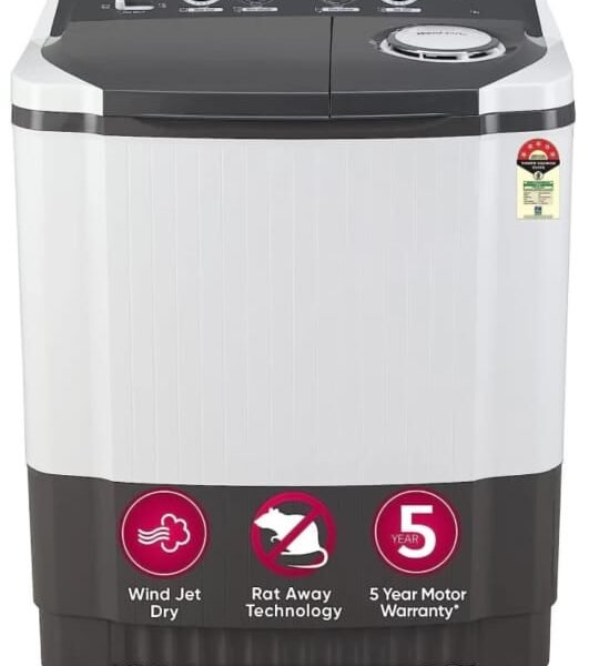 LG 7 kg 5 Star with Wind Jet Dry, Collar Scrubber and Rust Free Plastic Base Semi Automatic Top Load Washing Machine Grey, White  (P7020NGAZ)